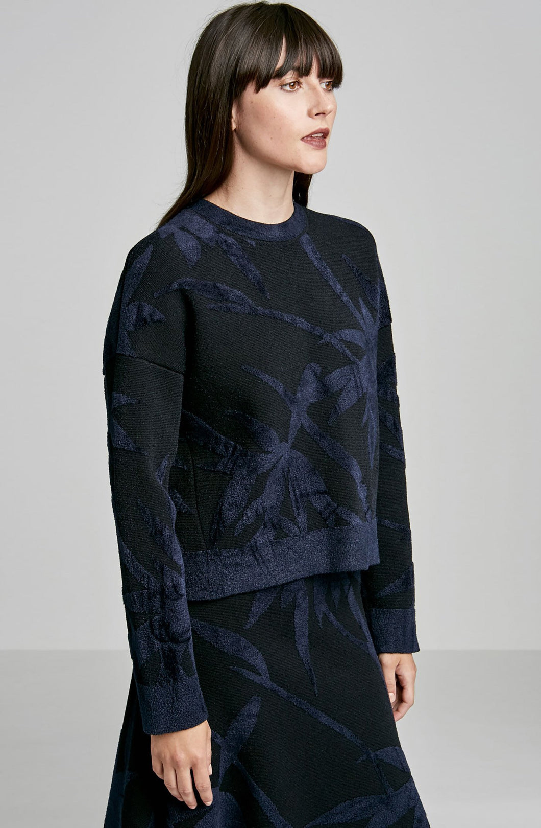 CREPE KNIT JACQUARD SWEATER