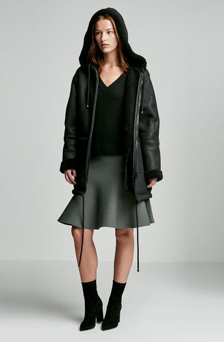 SHEARLING HOODED COAT