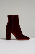 VELVET BLOCK HEEL ANKLE BOOT