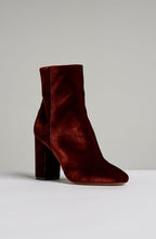 VELVET BLOCK HEEL ANKLE BOOT