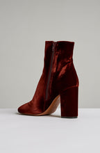 VELVET BLOCK HEEL ANKLE BOOT