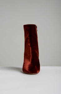 VELVET BLOCK HEEL ANKLE BOOT