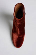 VELVET BLOCK HEEL ANKLE BOOT