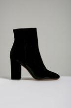 VELVET BLOCK HEEL ANKLE BOOT