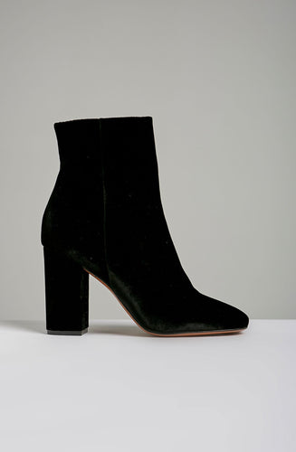VELVET BLOCK HEEL ANKLE BOOT
