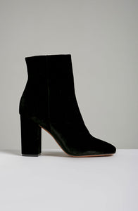 VELVET BLOCK HEEL ANKLE BOOT