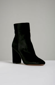 VELVET BLOCK HEEL ANKLE BOOT