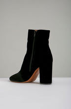 VELVET BLOCK HEEL ANKLE BOOT