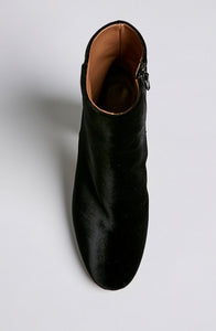 VELVET BLOCK HEEL ANKLE BOOT